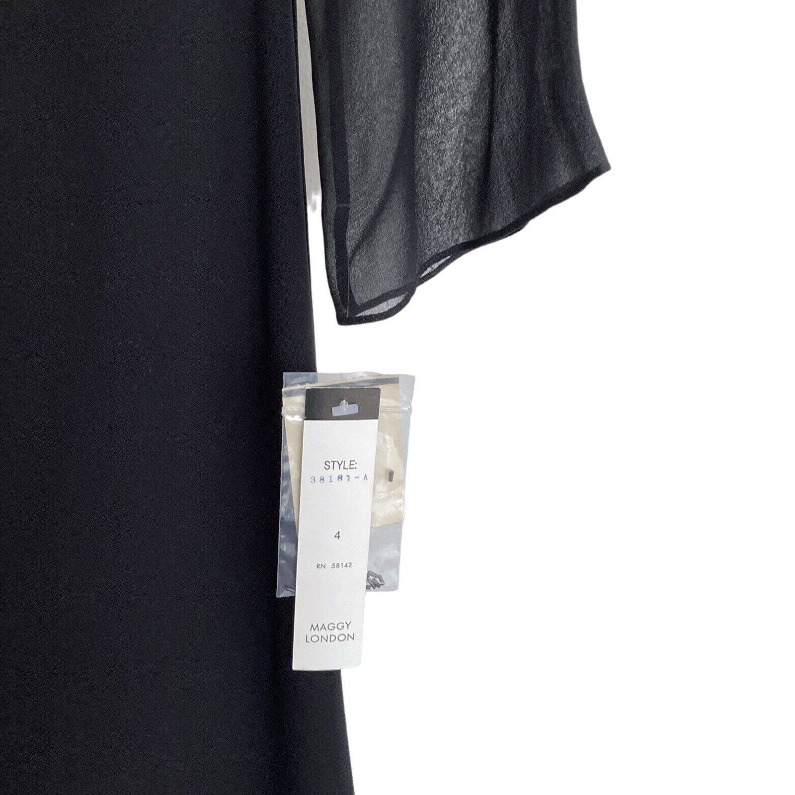 Maggy London Womens 4 Black Dress Cocktail Sequin Sheer Illusion Long Sleeve Lbd — image 8 of 8